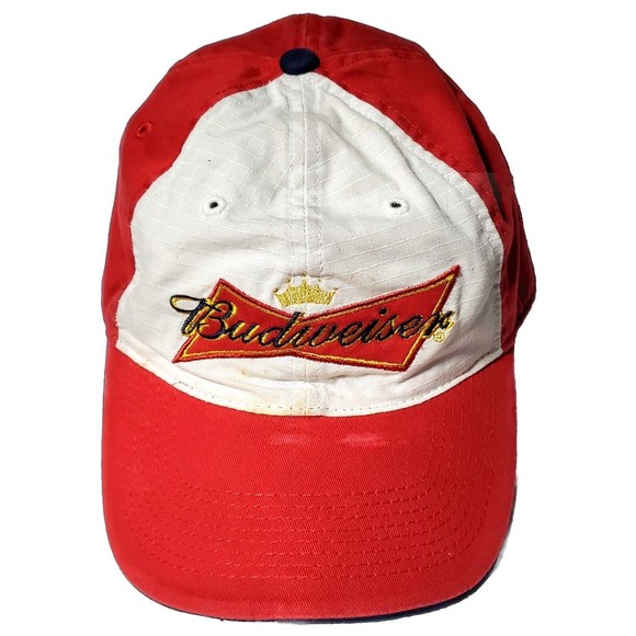Budweiser Embroider Baseball Trucker Hat Crown Red Logo Slideback Retro Official - Picture 1 of 11